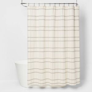 TARGET THRESHOLD Woven Modern Plaid Ivory Shower Curtain
